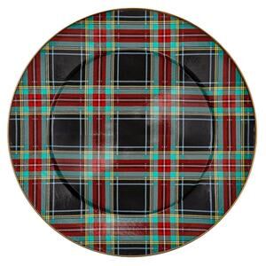 Mackenzie Childs Tartan Black Serving Platter 16in Christmas Holiday NEW